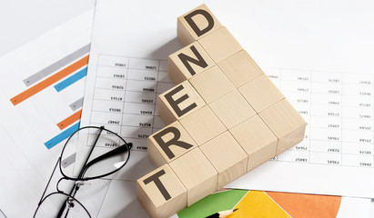 TREND words with wooden blocks. Business concept.