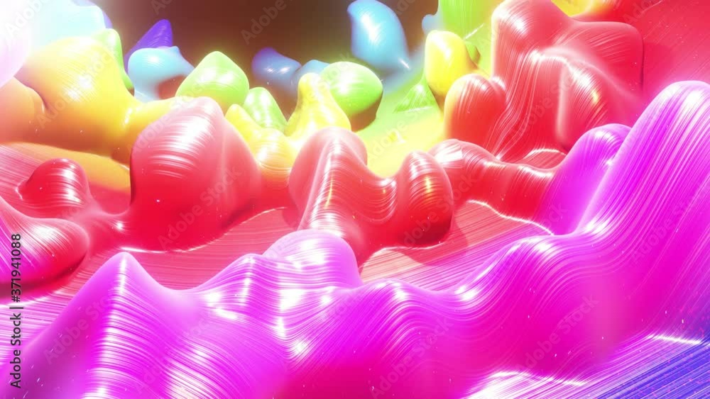 Poster smooth abstract animation of liquid gradient rainbow color in 4k. bright glossy paint surface as abs