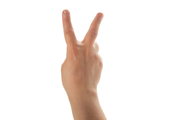 Male hand isolated on white.