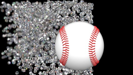 Baseball with diamond particles. 3D illustration. 3D high quality rendering.