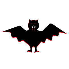 Isolated scary and creepy black bat for halloween. Flat vector illustration for icon and logo.