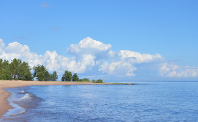 Coast of lake at sunny day.
