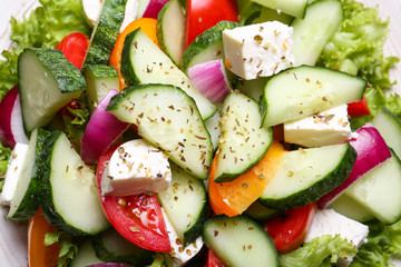 Tasty cucumber salad as background