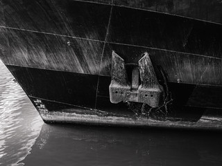 anchored on an old ship - black and white photo