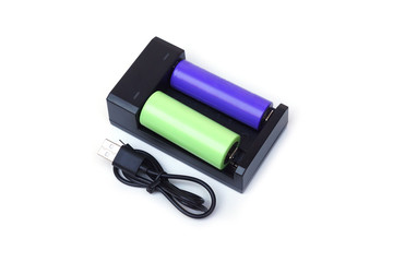 Battery charger with rechargeable batteries in different sizes