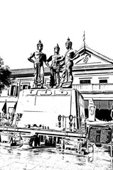 Obraz premium Chiang Mai, Thailand illustration creates a black and white style of drawing.