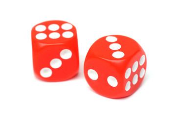 Two red dices isolated on white