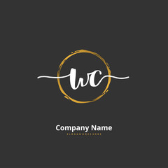 W C WC Initial handwriting and signature logo design with circle. Beautiful design handwritten logo for fashion, team, wedding, luxury logo.