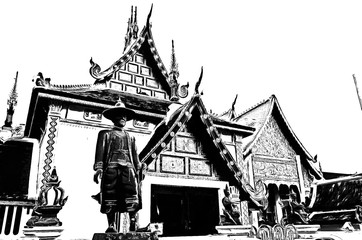 Chiang Mai, Thailand illustration creates a black and white style of drawing.