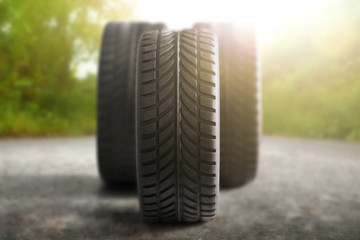 Car tires on the street