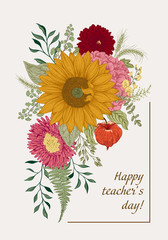 Autumn bouquet of flowers. Teacher's day. Vector illustration.