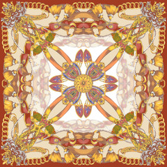 Scarf pattern . scarf design colorful and chain. flowers pattern. art abstract design, seamless flower pattern - 371945834