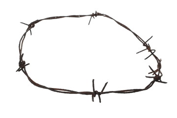 Old rusty security barbed wire fence isolated on white background and texture with clipping path
