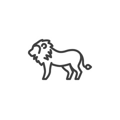 Obraz premium Lion, animal line icon. linear style sign for mobile concept and web design. Standing lion, side view outline vector icon. Symbol, logo illustration. Vector graphics