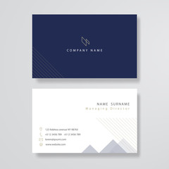 Blue an White business card flat design template vector