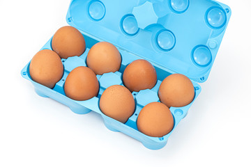 Organic Eggs, Blue Pack on the white background.