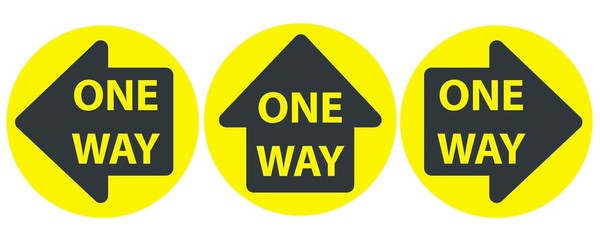 Social distancing concept for preventing coronavirus covid-19 with Arrow and wording One way on circle. warning or caution sign.