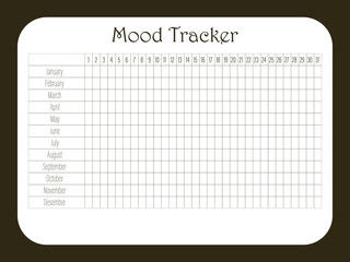 Mood tracker.Ideal blank template for bullet journals and calendar designs.Vector design.