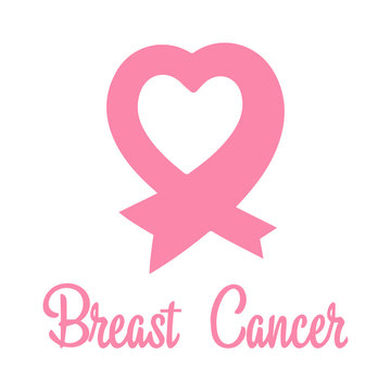 Pink ribbon in the shape of a heart. Breast cancer awareness symbol. World breast cancer day.Flat design