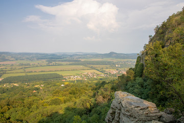 View from an old vulcanic Hungarian mountain at Balaton called Szent György mountain, with huge basalt tablets