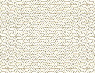 Abstract stripes, line vector seamless pattern. Neutral monochrome business background, gold white color. Linear shapes, creative geometric ornament