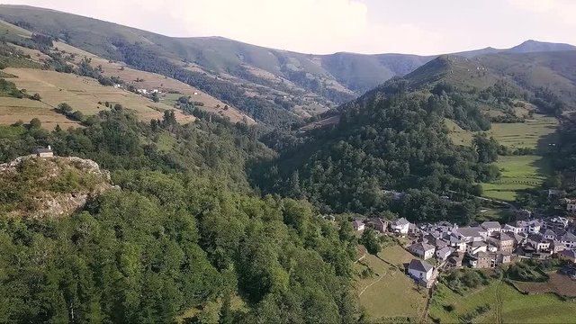 Aerial view of the village of Besullo located in Cangas del Narcea (Asturias), north of Spain