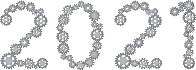 New Year 2021 with cogwheels symbolizing interaction and automation.