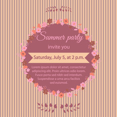 Vintage invitation card, floral frame, vector illustration