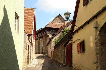 Fototapeta na wymiar Empty streets of the old town of Rothenburg ob der Tauber