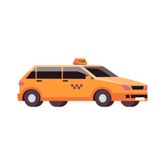 Yellow taxi cab car icon or symbol, flat vector illustration isolated on white.