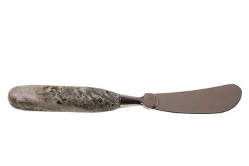 Close up view of handmade butter knife on white background. Kitchen supplies concept.