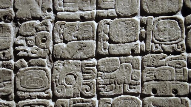 Close-up of Mayan glyphs