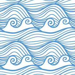 Seamless pattern with linear twisted sea waves. Design for backdrops and colouring book with sea, rivers or water texture. Repeating texture. Figure for textiles.