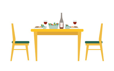 Vector illustration of a dinner scene. Stay at home concept.