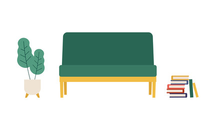 Vector illustration of books and a sofa. Concept for literature.