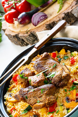 fried rice with vegetables and meat
