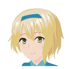 girl in a blue shirt anime style smile