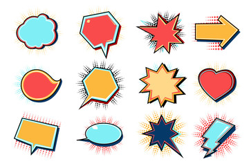 Comics style cartoon bubbles. Dialog frames and signs. Chart messages set, pop art style. Isolated icons vector set.