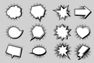 Comics style cartoon bubbles. Dialog frames and signs. Chart messages set, pop art style. Isolated icons vector set.