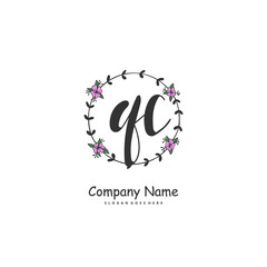 Q C QC Initial handwriting and signature logo design with circle. Beautiful design handwritten logo for fashion, team, wedding, luxury logo.