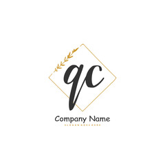 Q C QC Initial handwriting and signature logo design with circle. Beautiful design handwritten logo for fashion, team, wedding, luxury logo.