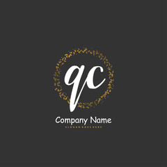 Q C QC Initial handwriting and signature logo design with circle. Beautiful design handwritten logo for fashion, team, wedding, luxury logo.