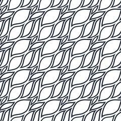 Seamless pattern with black leaf-shaped waves for colouring. Design for backdrops and colouring book with sea, rivers or water texture. Repeating texture. Figure for textiles.