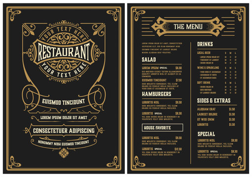 Restaurant menu template. Vintage style. Vector layered