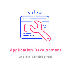 Application development line icon on white background. Editable stroke.