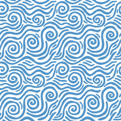 Seamless pattern of swirling waves. Design for backdrops with sea, rivers or water texture. Repeating texture. Figure for textiles. Surface design.