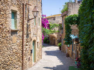 Medieval architecture street in Peratallada town in Catalonia, Spain