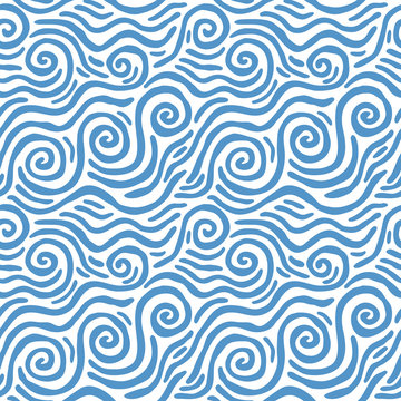 Seamless pattern of swirling waves. Design for backdrops with sea, rivers or water texture. Repeating texture. Figure for textiles. Surface design. © Dzianis