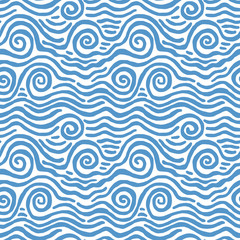 Seamless pattern of swirling waves. Design for backdrops with sea, rivers or water texture. Repeating texture. Figure for textiles. Surface design.
