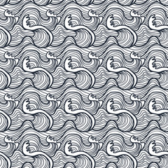 Seamless pattern with storm waves. Design for backdrops and colouring book with sea, rivers or water texture. Repeating texture. Figure for textiles.